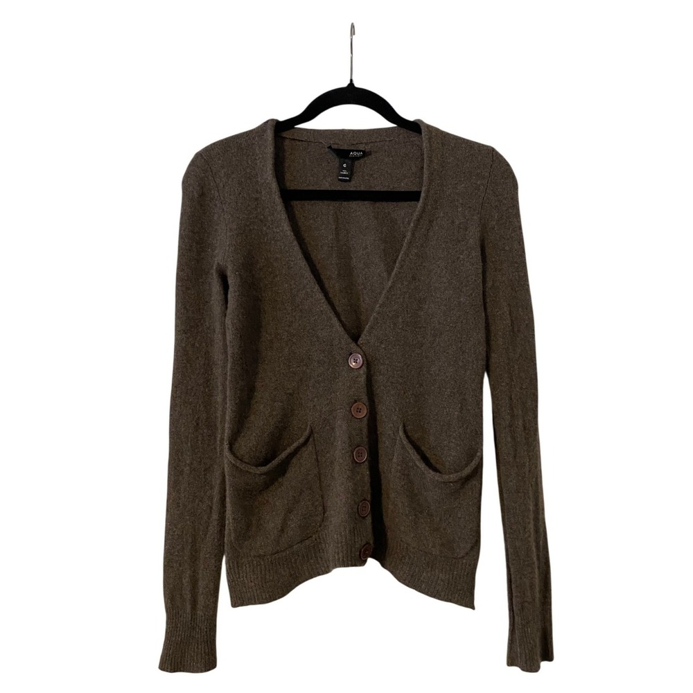 AQUA CASHMERE V-Neck Button Brown Cardigan Sweater XS Boho Quiet Luxury Feminine